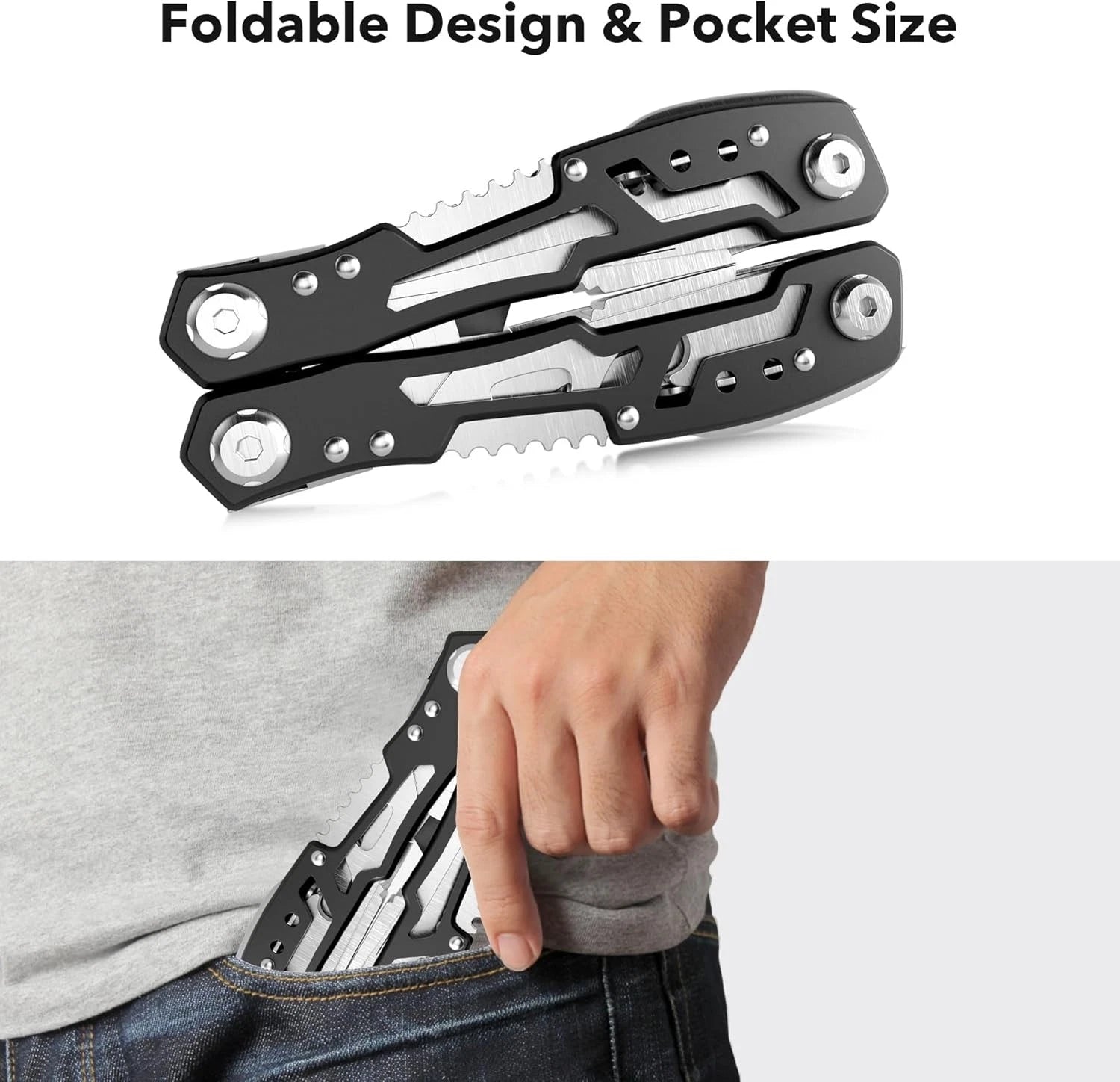 14-In-1 Multitool with Safety Locking, 3.9 x 1.6 x 0.6 inches, Black