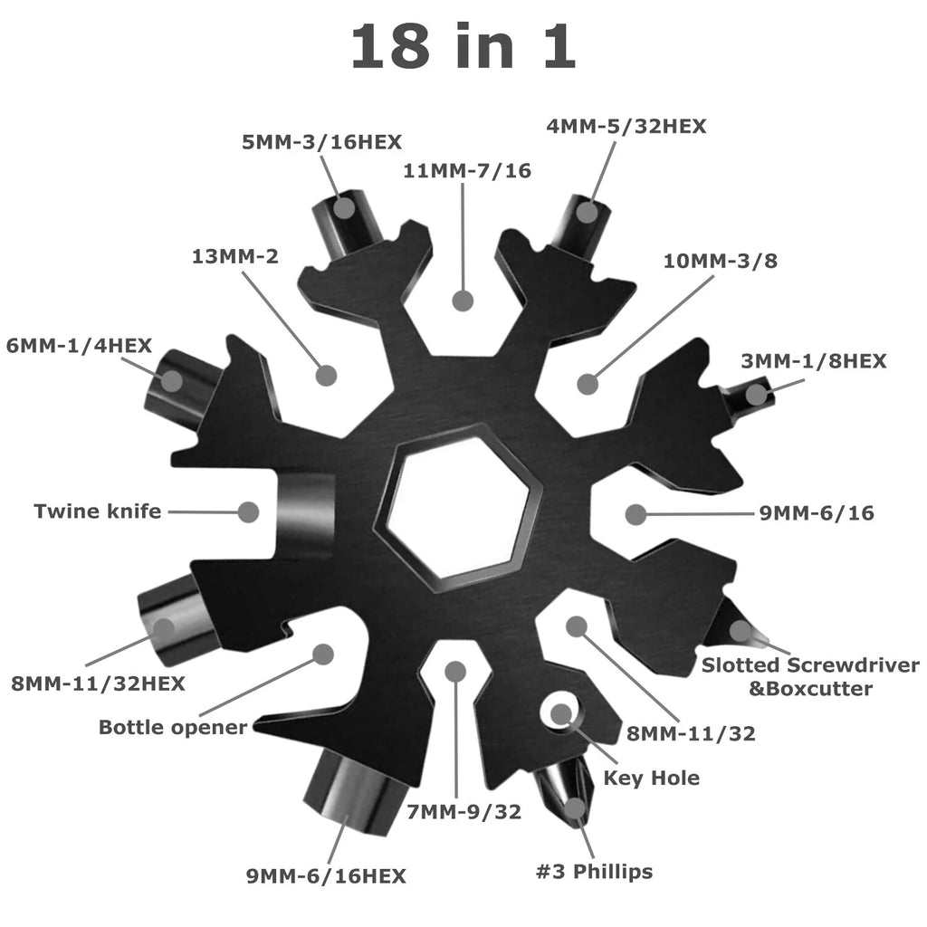 3 Pack 18-in-1 Snowflake Multi-Tool Carbon Steel Multitool Screwdriver Opener
