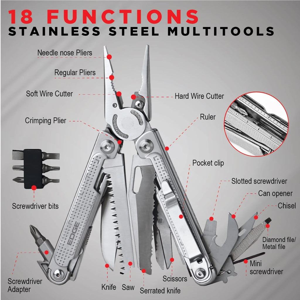 EDGE Multi-Tool Pliers 14-in-1 Stainless Steel Knife Saw Scissors Wire Cutter