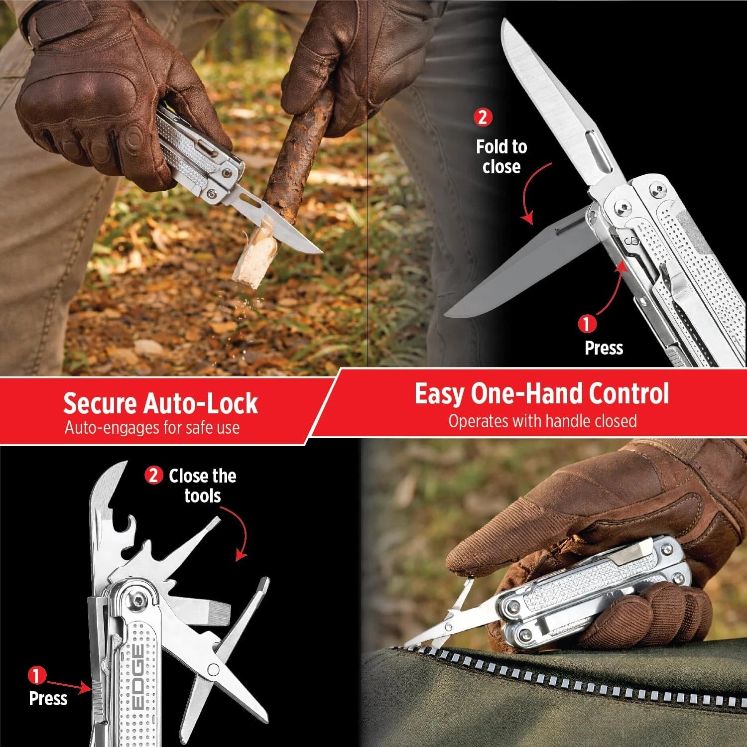 EDGE Multi-Tool Pliers 14-in-1 Stainless Steel Knife Saw Scissors Wire Cutter